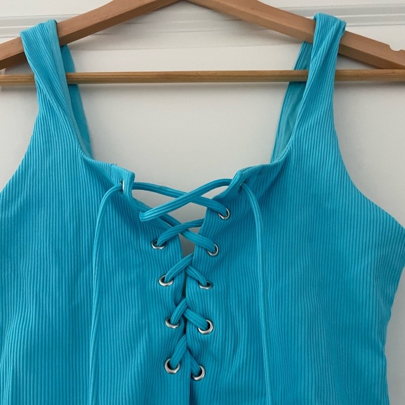 Year of Ours Football Lace Up Swim Rib One Piece Swimsuit Pisces Blue - Picture 5 of 7